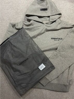 Essentials Heather Grey Logo Pullover Hoodie